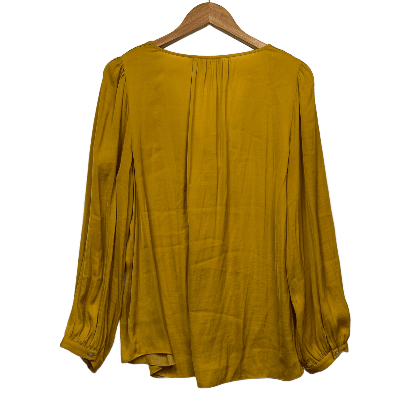 Sussan Mustard Long Sleeve Top Blouse Size 14 V Neck Pleated