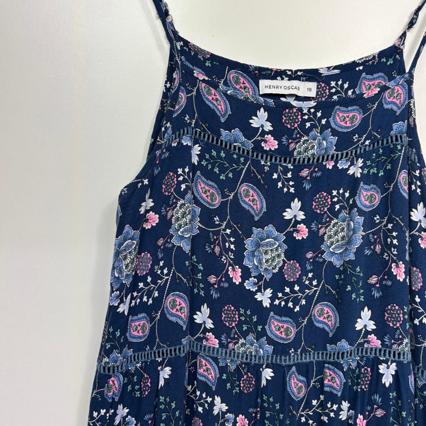 Henry Oscar Maxi Boho Dress Size 16 Multicoloured Floral Sleeveless Rayon