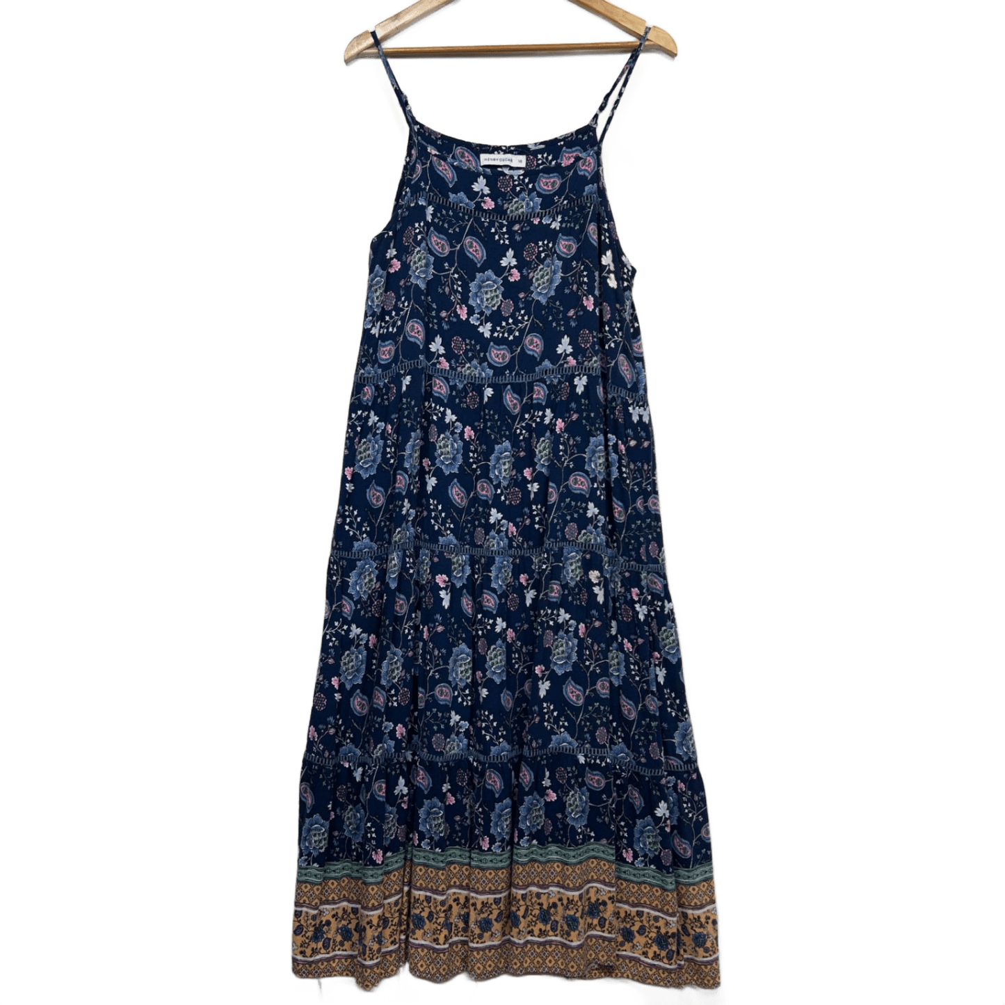 Henry Oscar Maxi Boho Dress Size 16 Multicoloured Floral Sleeveless Rayon
