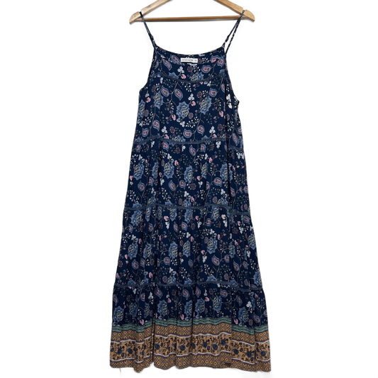 Henry Oscar Maxi Boho Dress Size 16 Multicoloured Floral Sleeveless Rayon