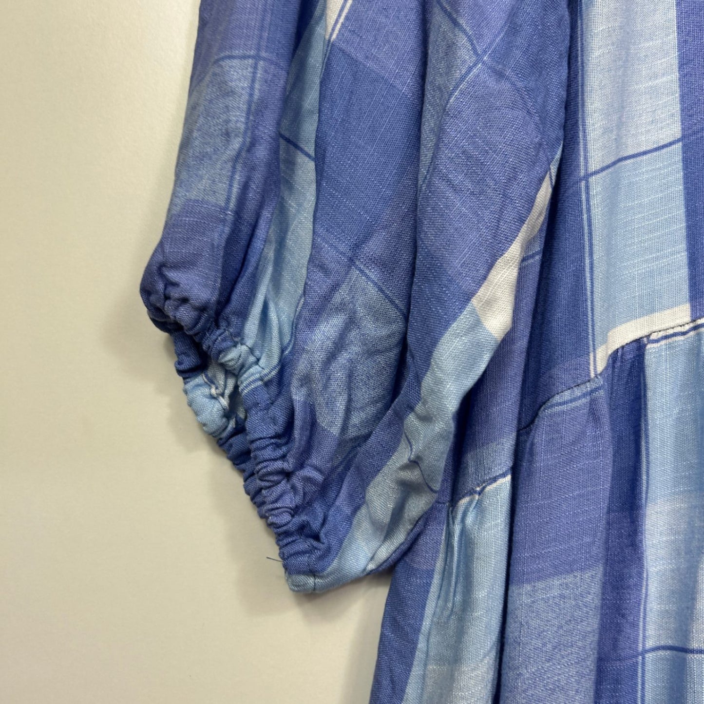 Millers Maxi Dress Size 16 Blue Check 3/4 Sleeve Midi Length Viscose Pockets