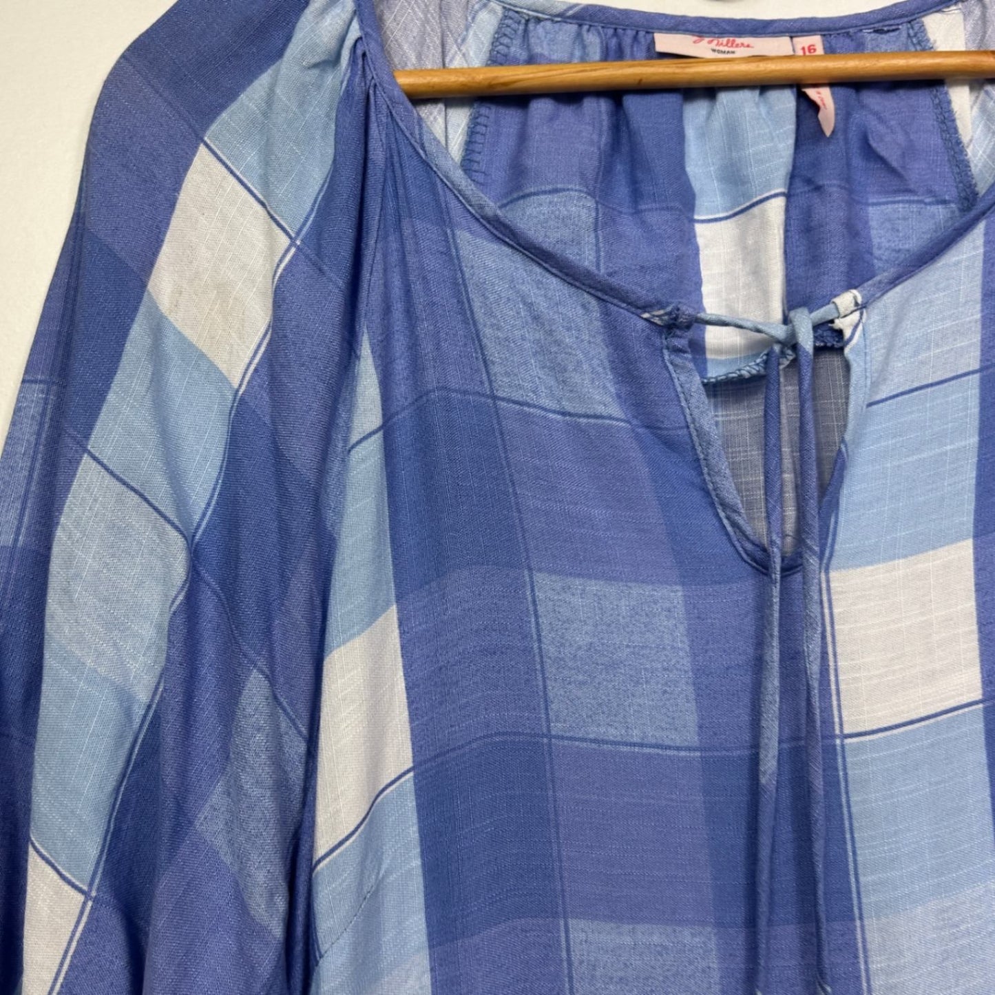 Millers Maxi Dress Size 16 Blue Check 3/4 Sleeve Midi Length Viscose Pockets