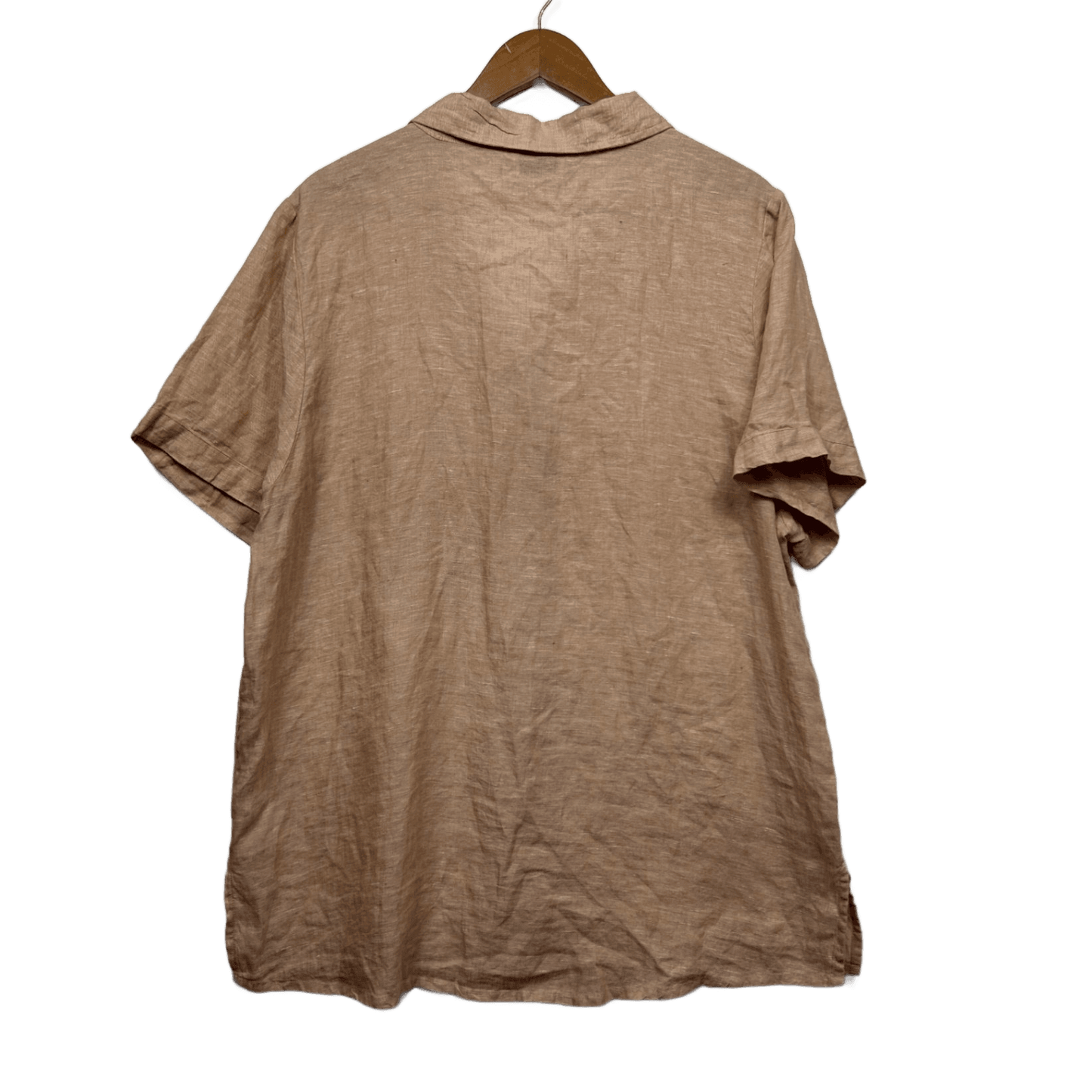 Piper Beige Linen Short Sleeve Collared Button Up Top Shirt Size 14 16
