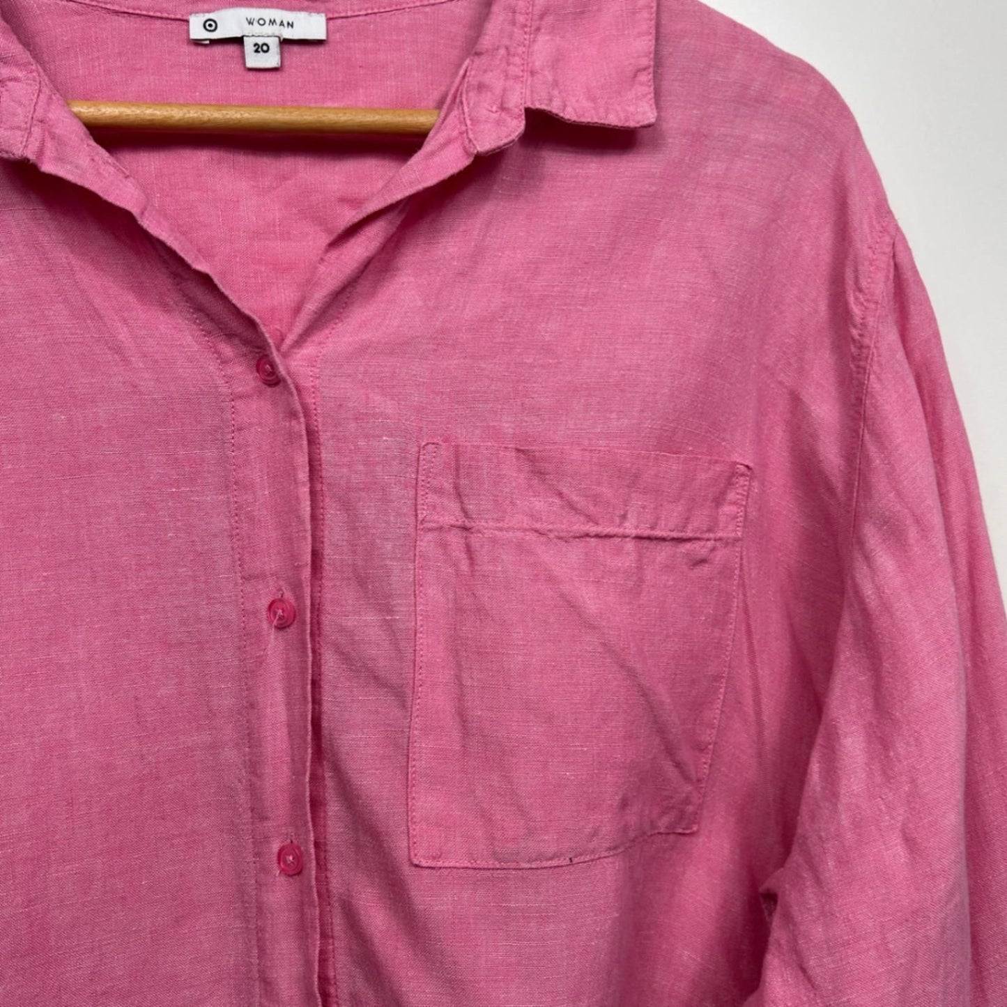Target Pink Linen Long Sleeve Collared Button Up Top Blouse Size 20