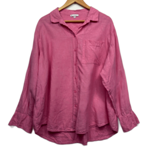 Target Pink Linen Long Sleeve Collared Button Up Top Blouse Size 20