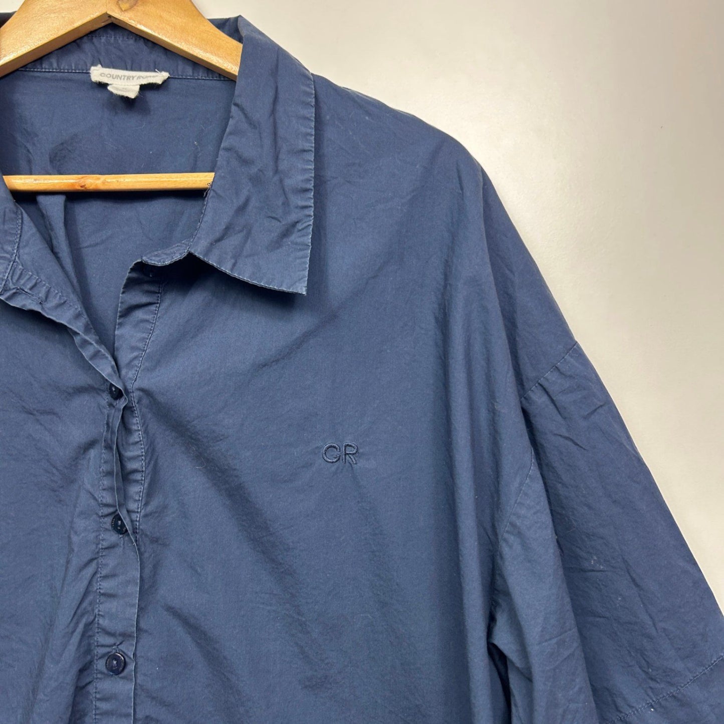 Country Road Navy Cotton Short Sleeve Collared Button Up Top Shirt Size XL 14 16