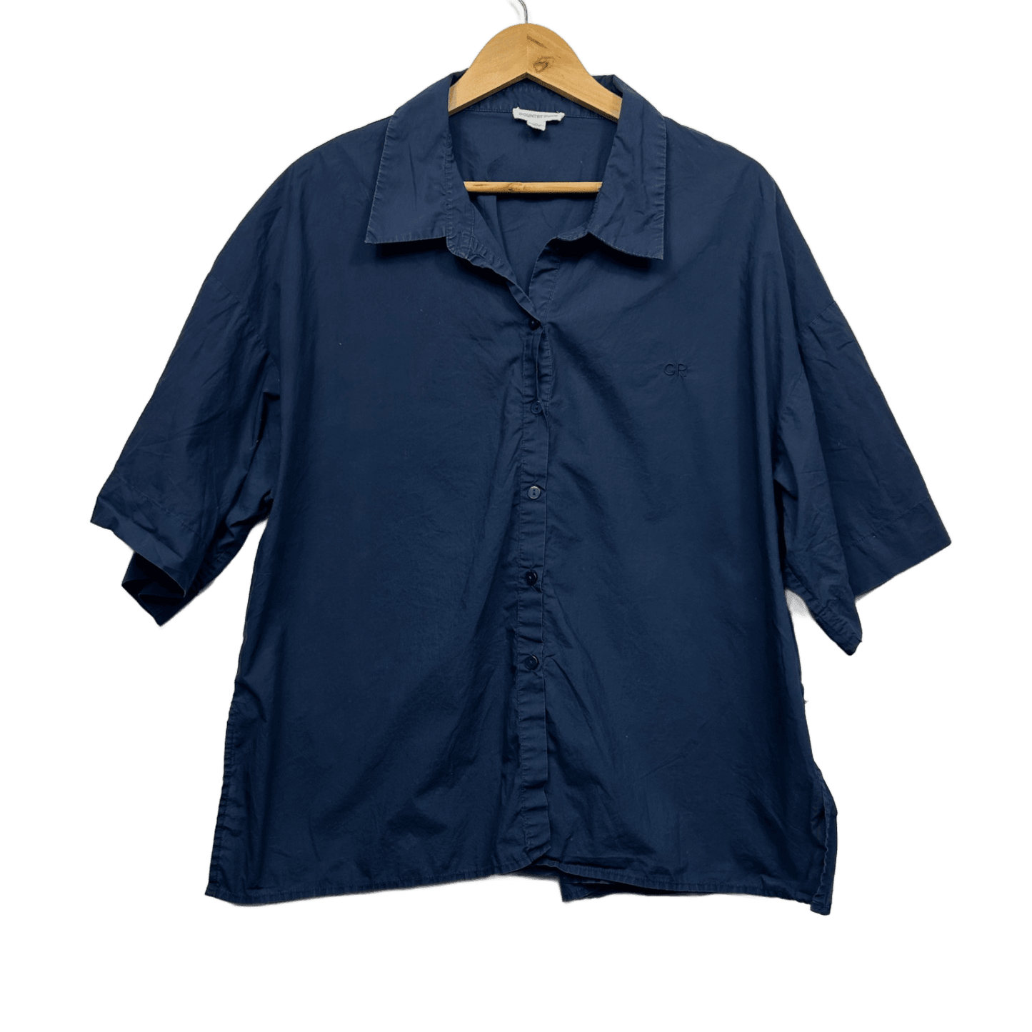 Country Road Navy Cotton Short Sleeve Collared Button Up Top Shirt Size XL 14 16
