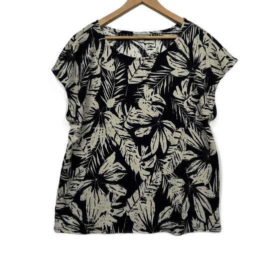 Suzanne Grae Black Beige Floral Top Blouse Size 2XL 16 18