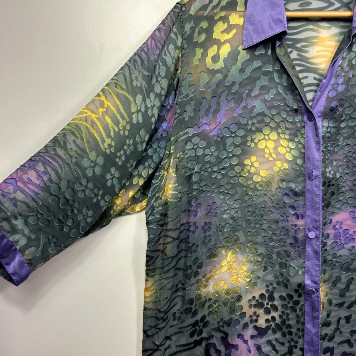 Silk Button Up Shirt Top Size 16 XL Sheer Long Sleeve