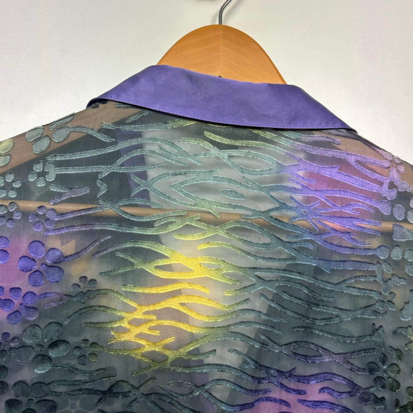 Silk Button Up Shirt Top Size 16 XL Sheer Long Sleeve