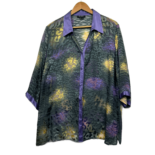 Silk Button Up Shirt Top Size 16 XL Sheer Long Sleeve