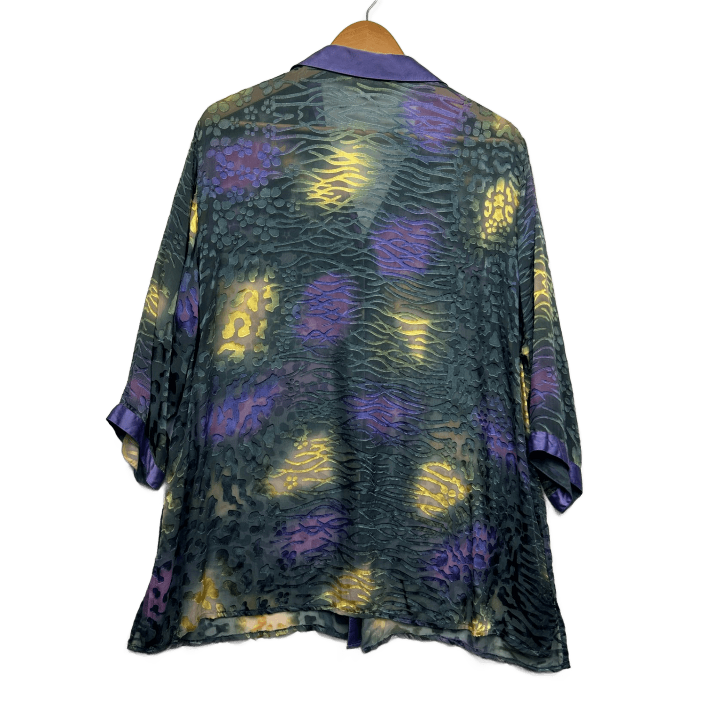 Silk Button Up Shirt Top Size 16 XL Sheer Long Sleeve