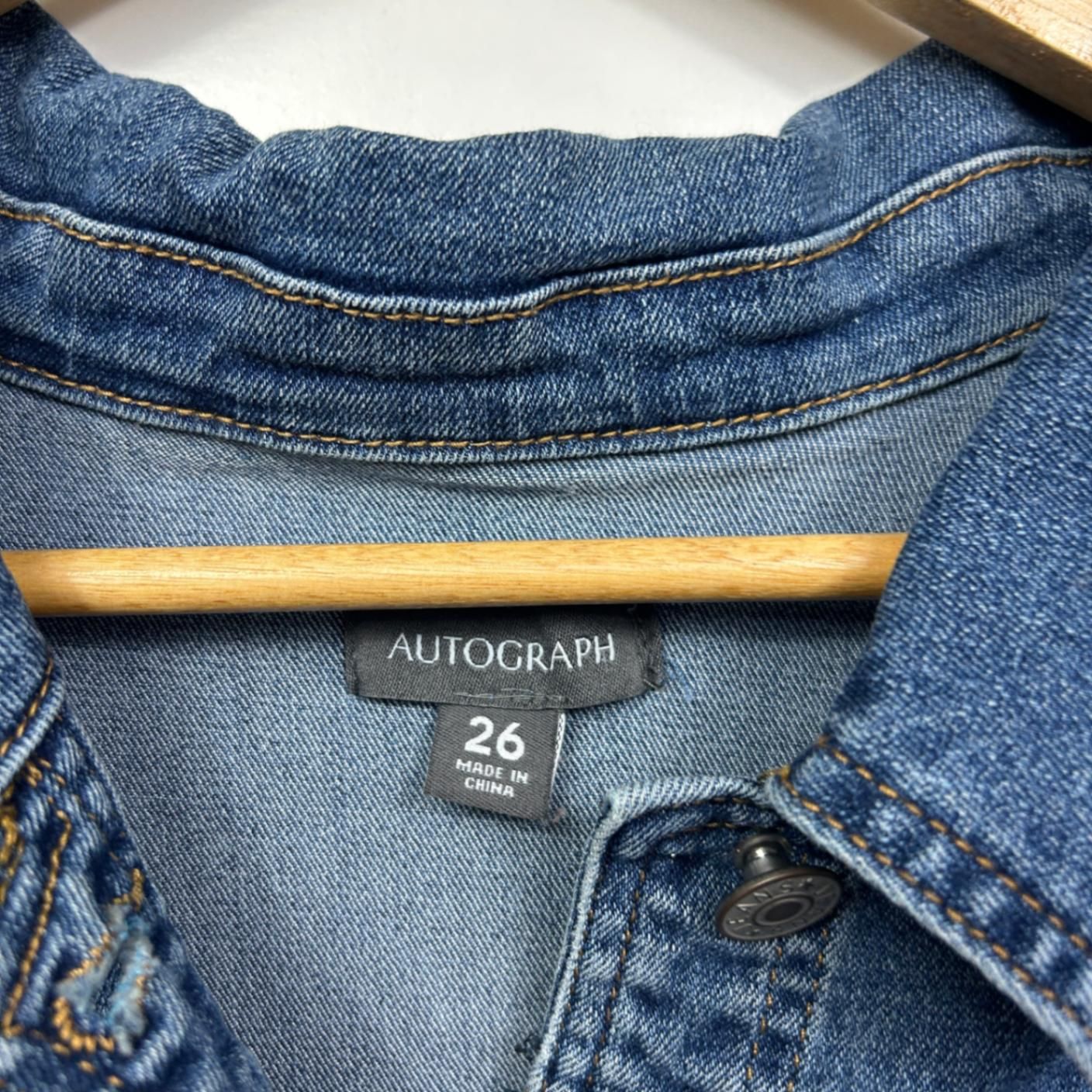 Autograph Denim Cropped Jacket Size 26 Short Sleeve Cover Up