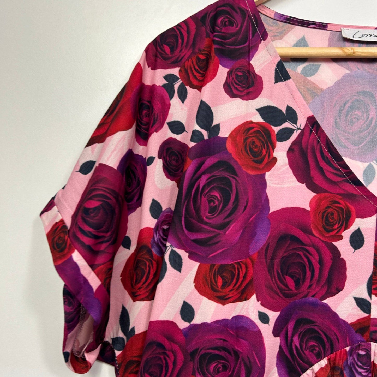 Lorraine Pink Floral Short Sleeve Mini Length Dress Size 14