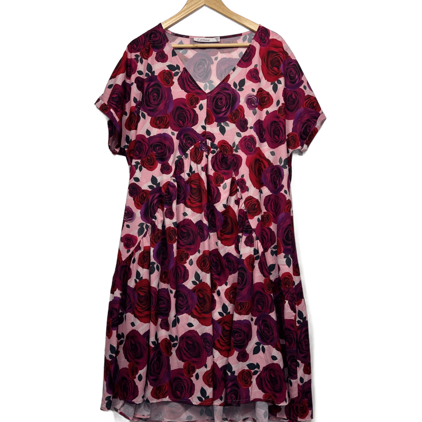 Lorraine Pink Floral Short Sleeve Mini Length Dress Size 14