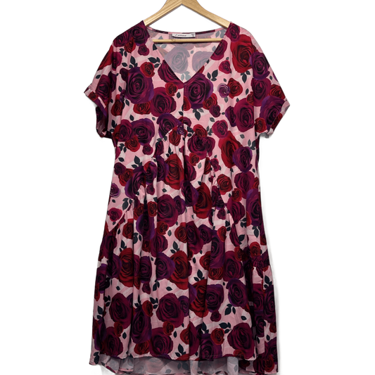 Lorraine Pink Floral Short Sleeve Mini Length Dress Size 14