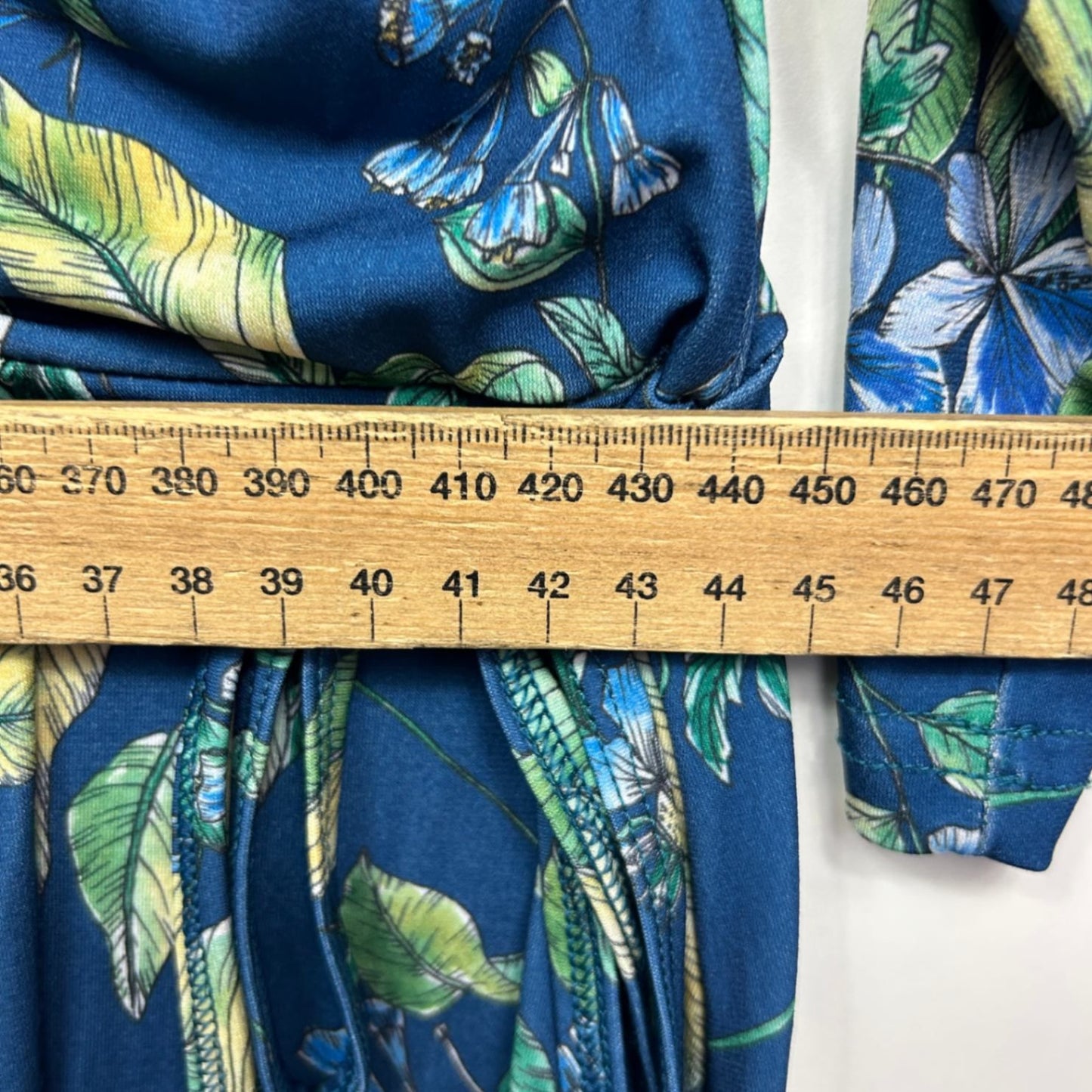 Belle Bird Cocktail Dress Size 16 Blue 3/4 Sleeve Floral Birdsnest V Neck Tie Closure