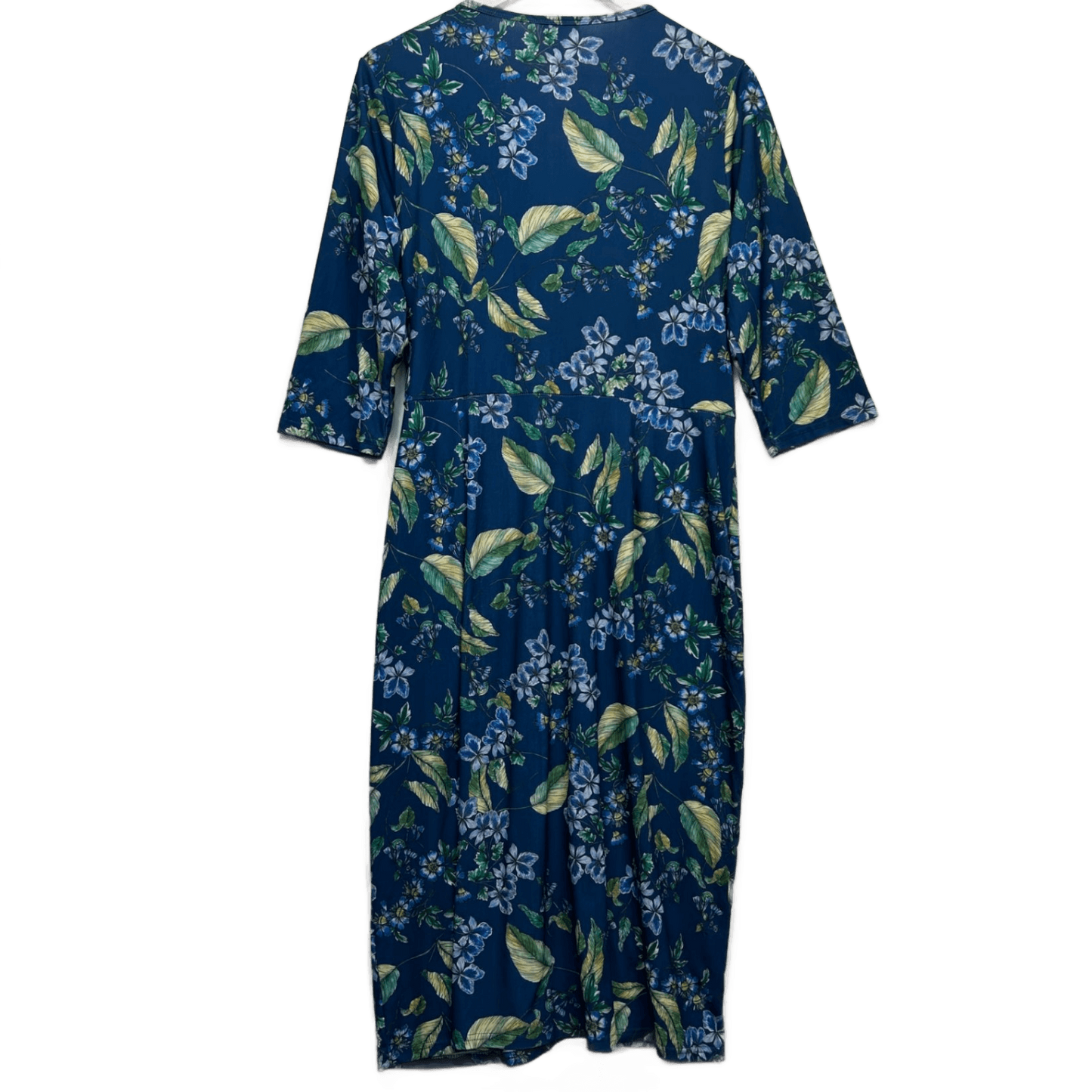 Belle Bird Cocktail Dress Size 16 Blue 3/4 Sleeve Floral Birdsnest V Neck Tie Closure