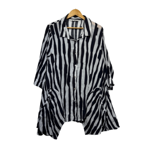 Virtuelle Black White Long Sleeve Striped Shirt Blouse Top Size 20 Pockets