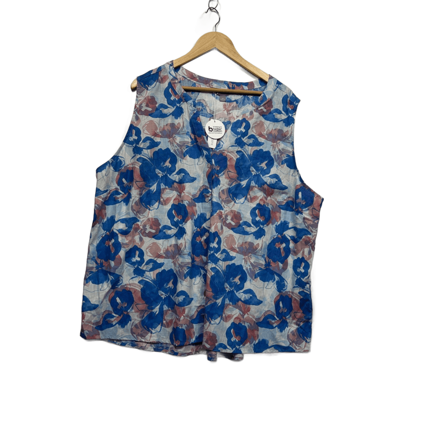 New Suzanne Grae Linen Blend Top Blouse Size 24 Sleeveless Floral