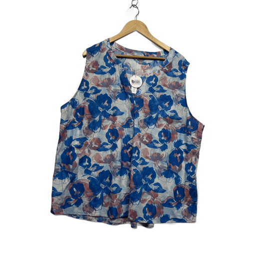 New Suzanne Grae Linen Blend Top Blouse Size 24 Sleeveless Floral