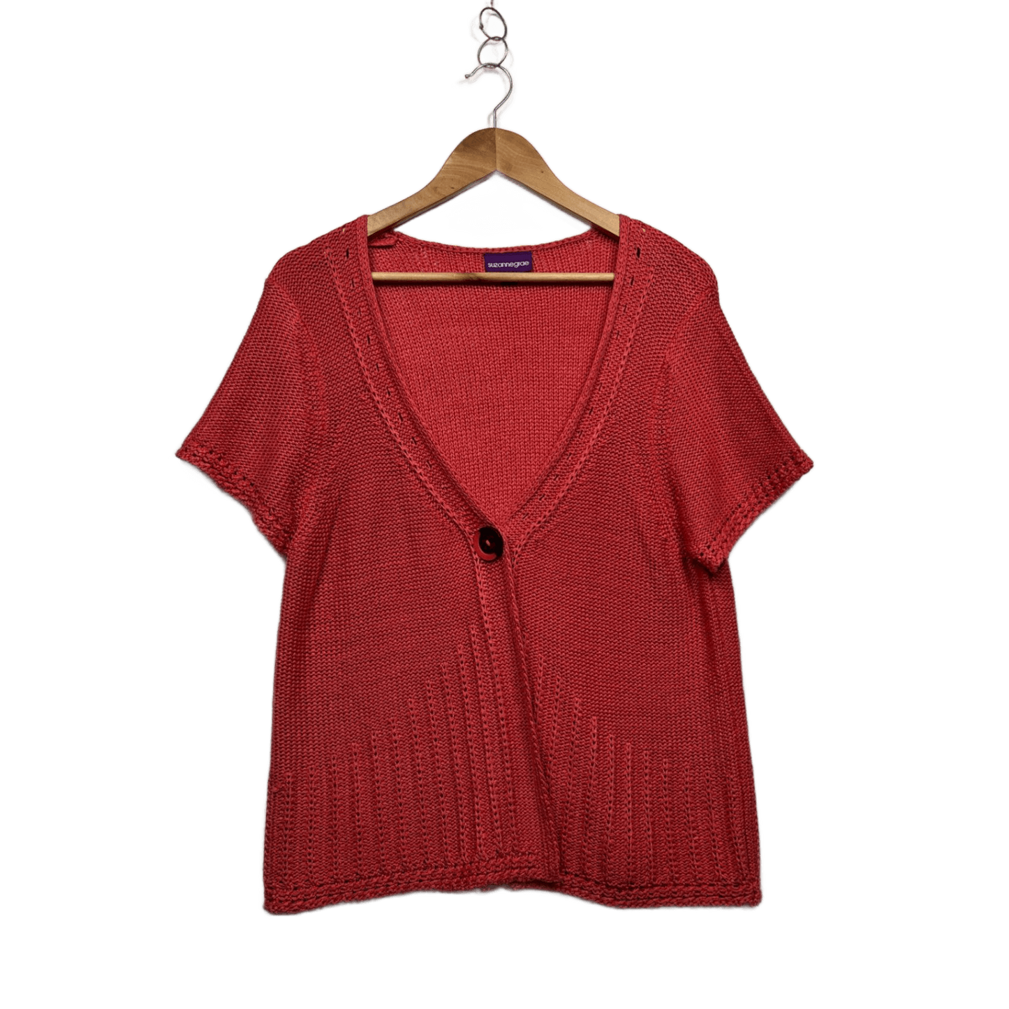 Suzanne Grae Coral Knit Cardigan Size L Short Sleeve
