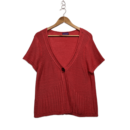 Suzanne Grae Coral Knit Cardigan Size L Short Sleeve