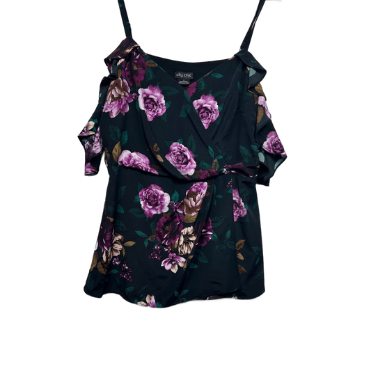 New City Chic Black Floral Short Sleeve Cold Shoulder Sophia Top Blouse Size 16