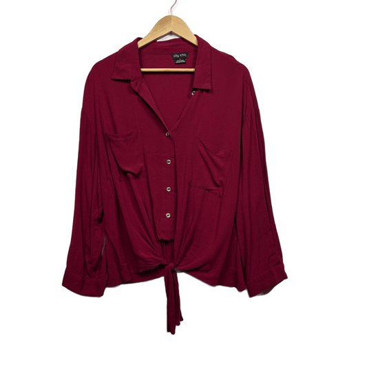 City Chic Red Viscose Long Sleeve Button Up Collared Top Blouse Size 16