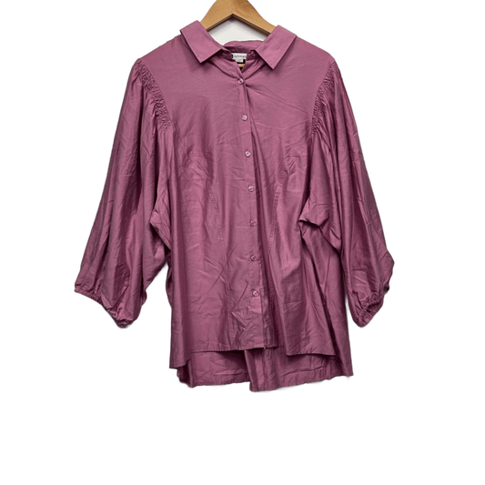 New Rockmans Pink Cotton Blend Button Up Long Sleeve Shirt Blouse Size 16
