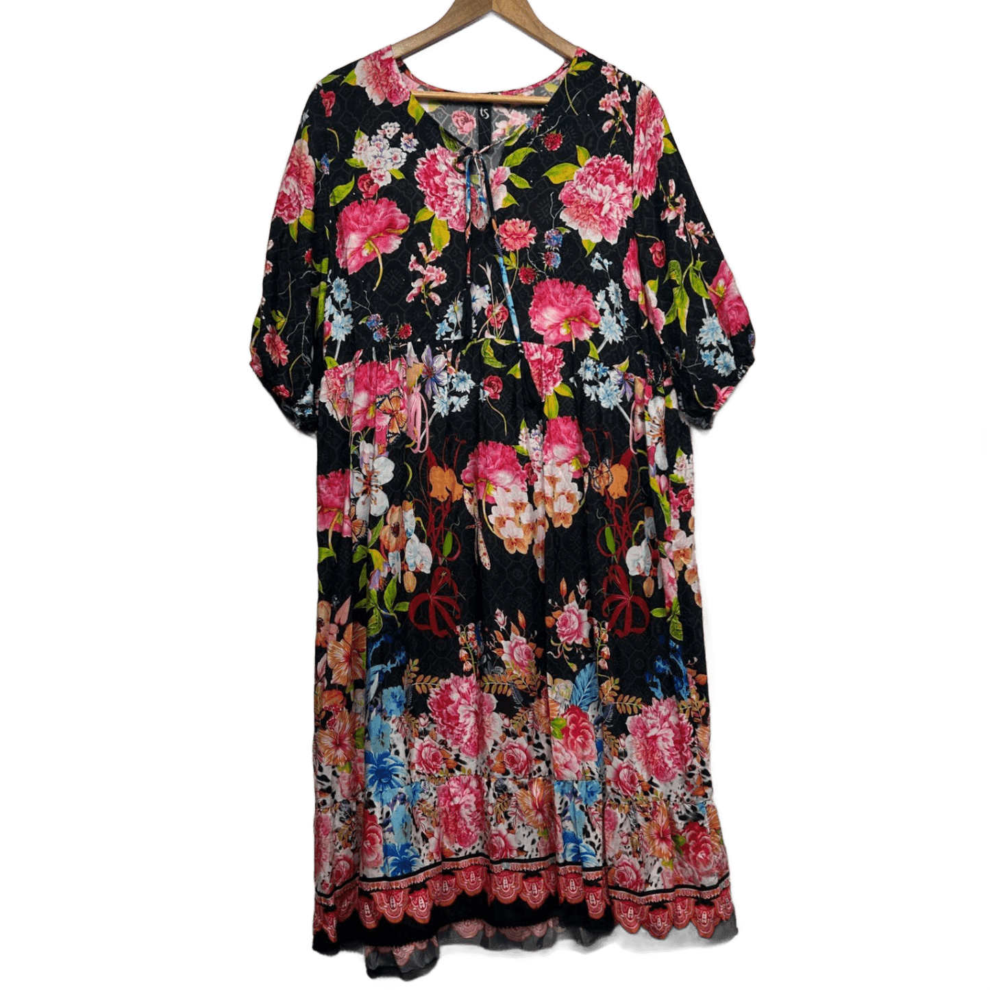 Taking Shape Maxi Dress Size 12 14 Black Floral Short Sleeve Viscose