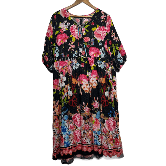 Taking Shape Maxi Dress Size 12 14 Black Floral Short Sleeve Viscose