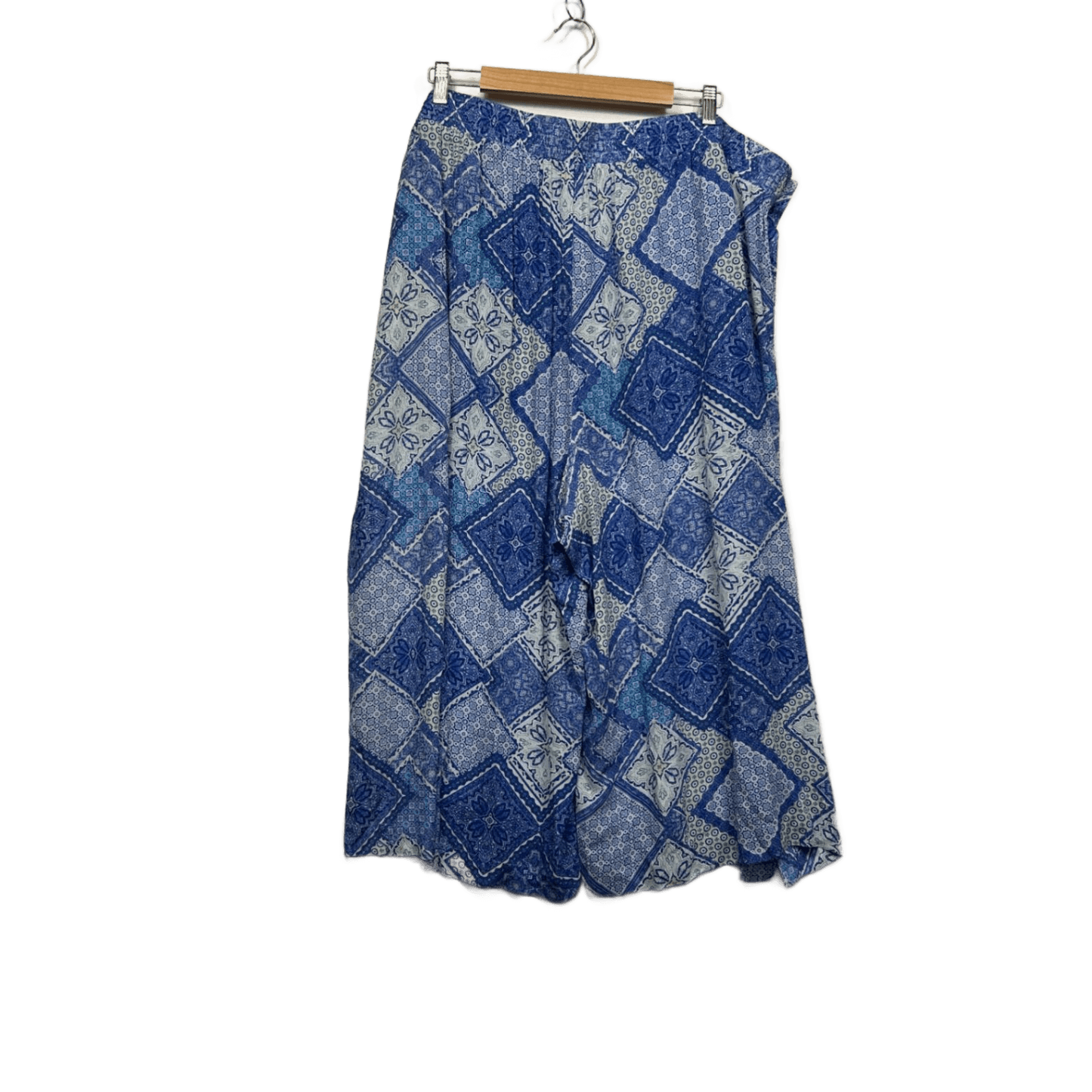 Beme Blue White Geometric Wide Leg Cropped Palazzo Linen Pants Size 24