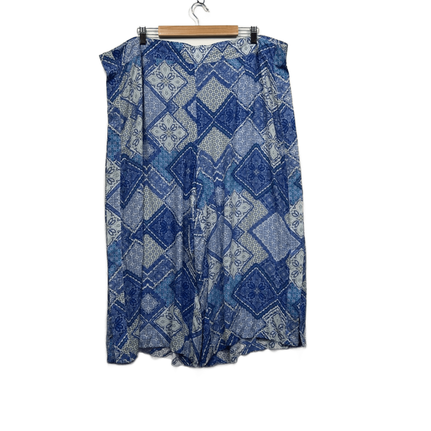 Beme Blue White Geometric Wide Leg Cropped Palazzo Linen Pants Size 24