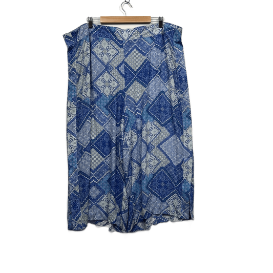 Beme Blue White Geometric Wide Leg Cropped Palazzo Linen Pants Size 24