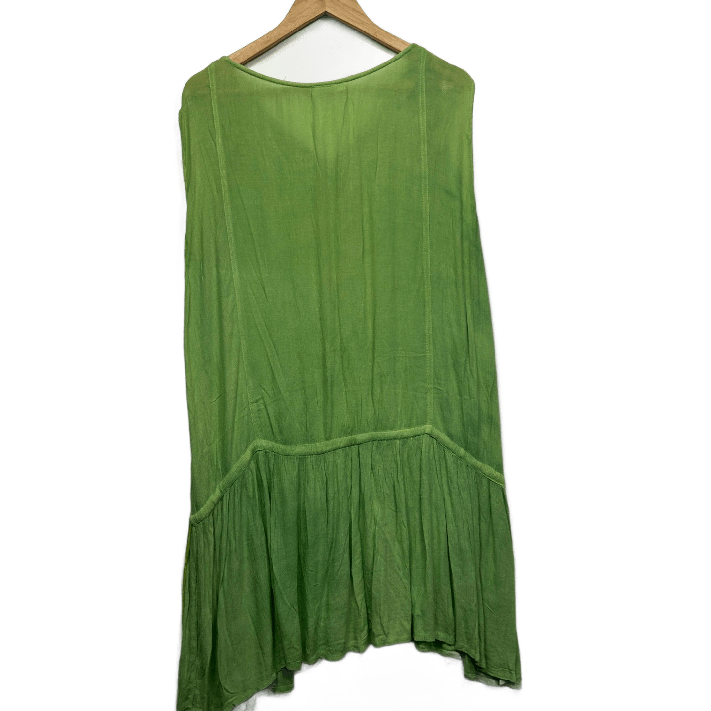 Festival Clothing Green Rayon Sleeveless V-Neck Boho Embroidered Top Size 12 14