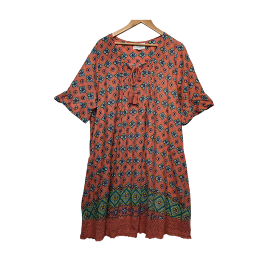 One Summer Boho Dress Size 18 Multicoloured Short Sleeve 100% Cotton