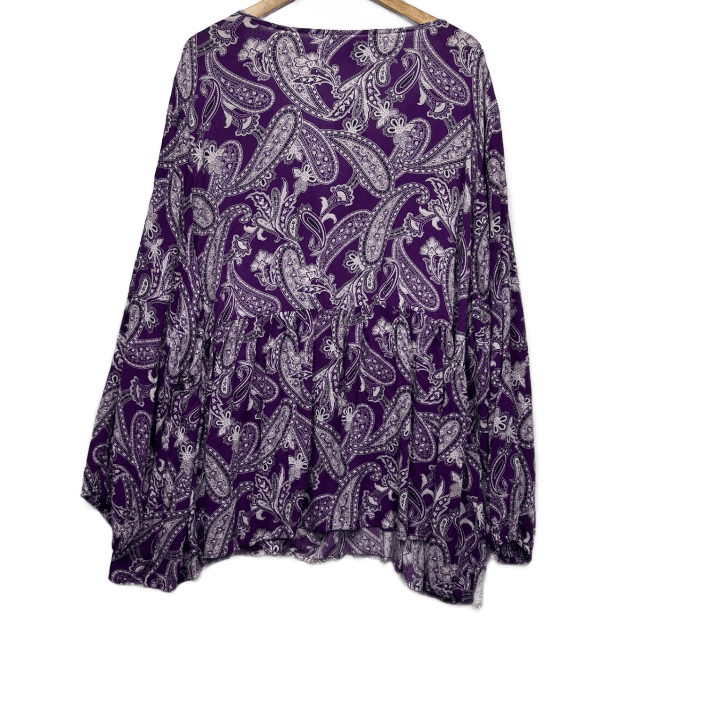New Beme Purple Viscose Long Sleeve Paisley Print V-Neck Boho Top Blouse Size 28