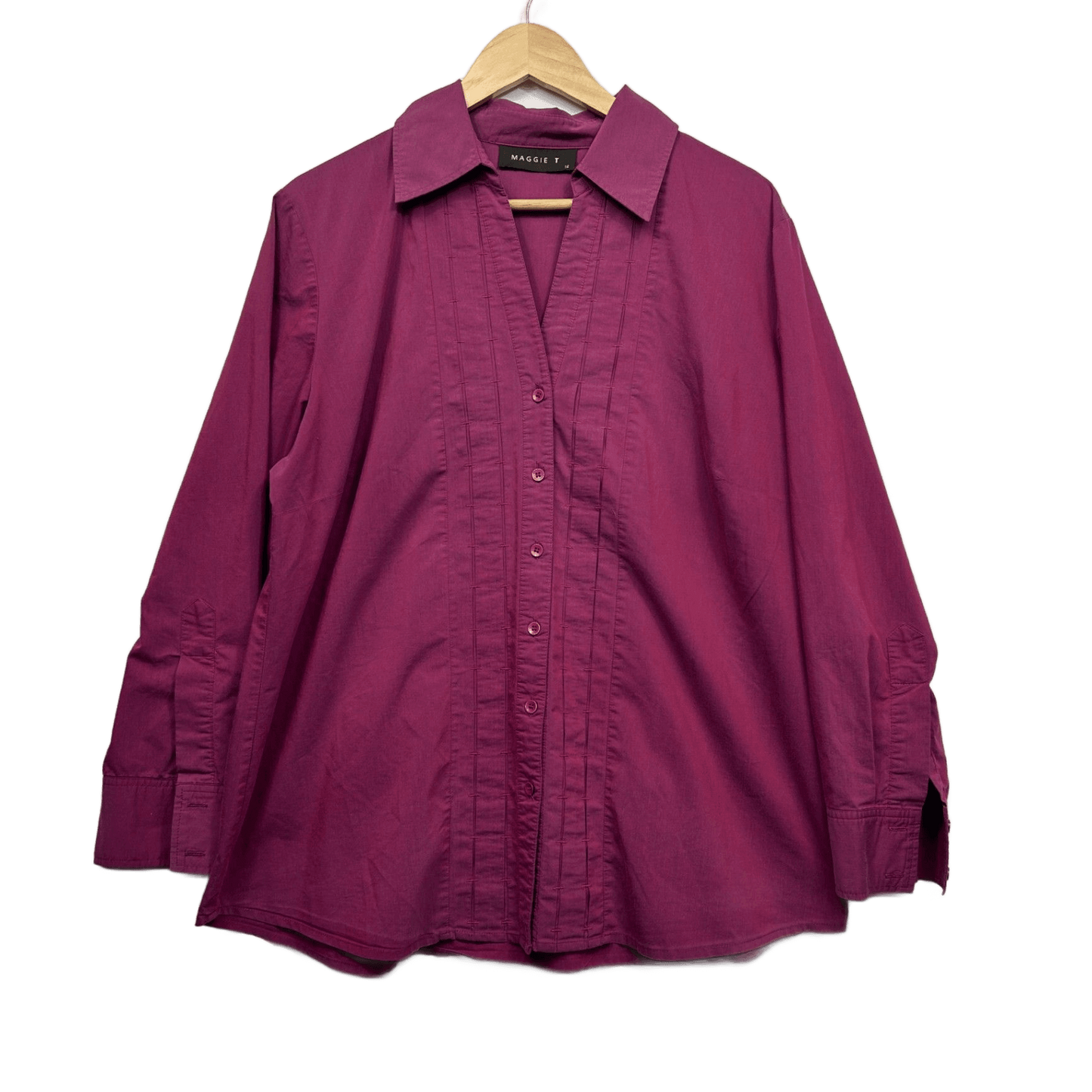 Maggie T Pink Long Sleeve Up Blouse Top Size 16 Cotton Blend