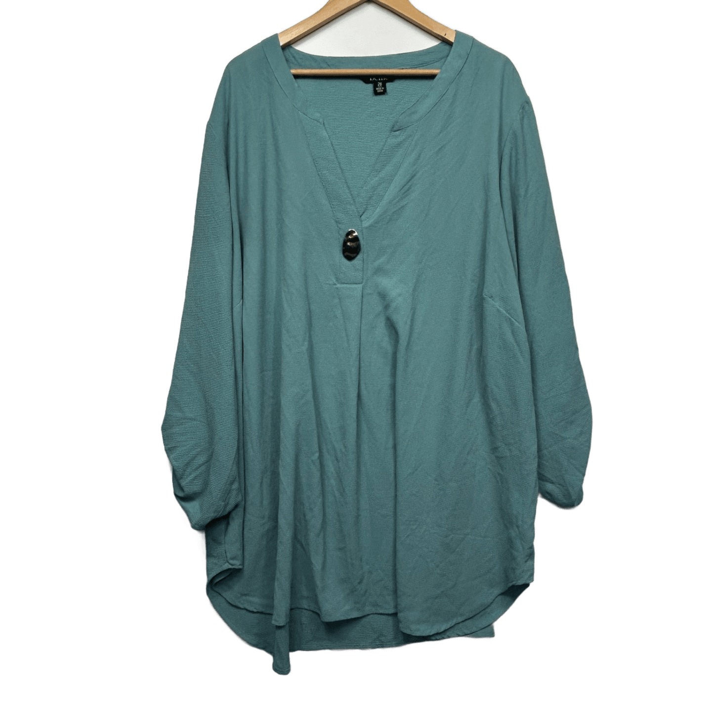 Beme Tunic Top Size 28 Green Long Roll Tab Sleeve