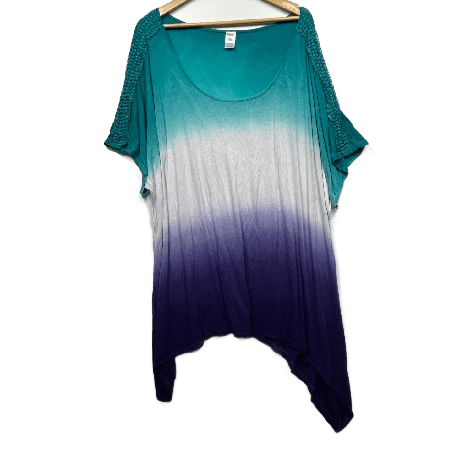 Alexia Turquoise Purple White Ombre Viscose Short Sleeve Tunic Top Size 26