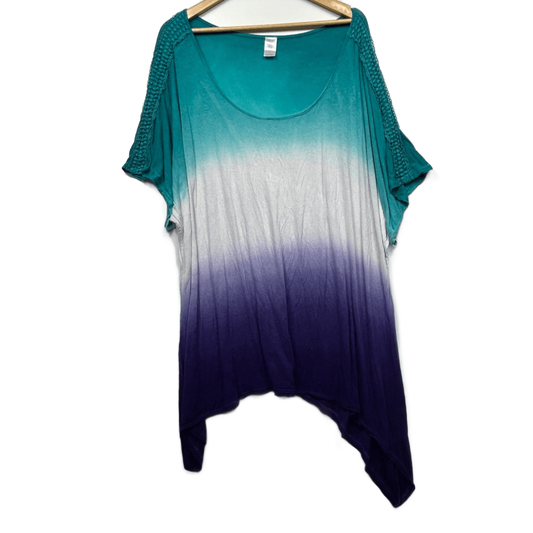 Alexia Turquoise Purple White Ombre Viscose Short Sleeve Tunic Top Size 26