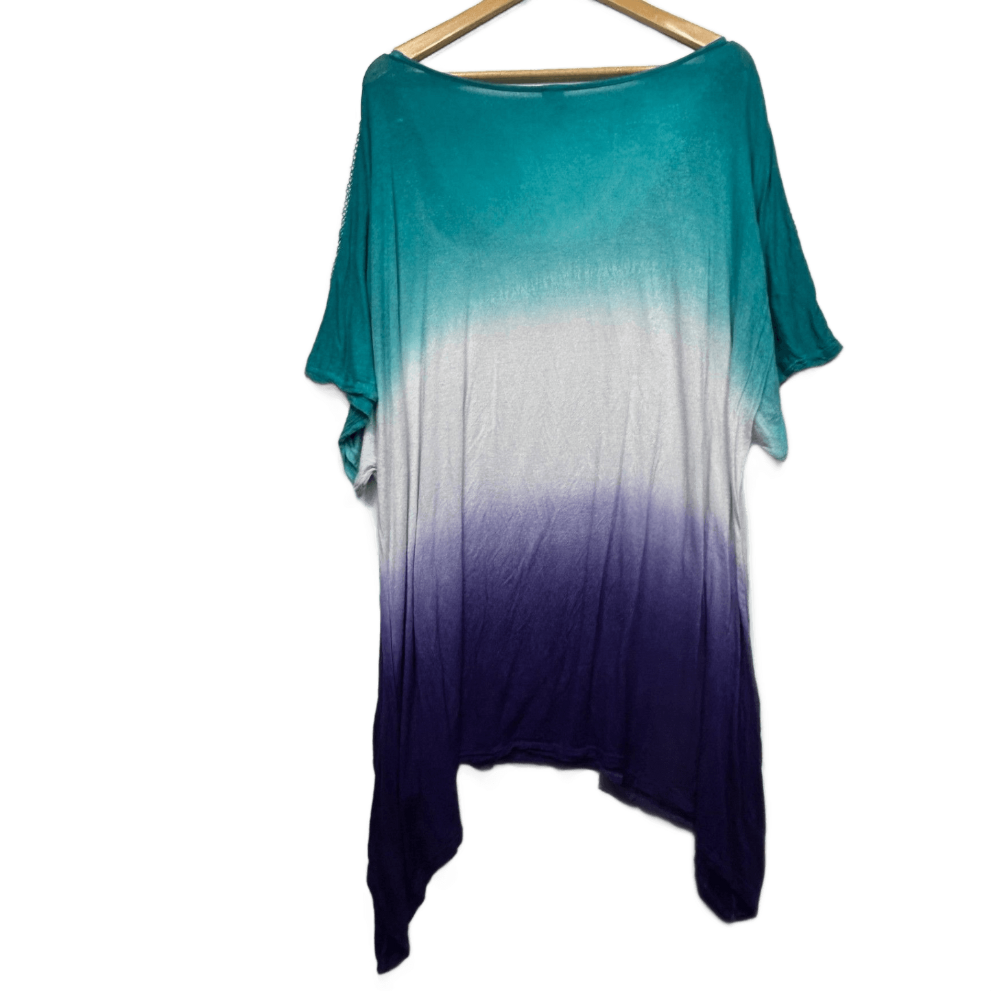 Alexia Turquoise Purple White Ombre Viscose Short Sleeve Tunic Top Size 26