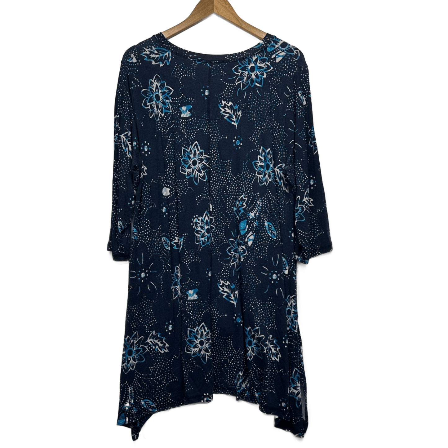 Virtuelle Tunic Top Long Sleeve Size 16 Small Plus Blue Hi Low Hem Viscose