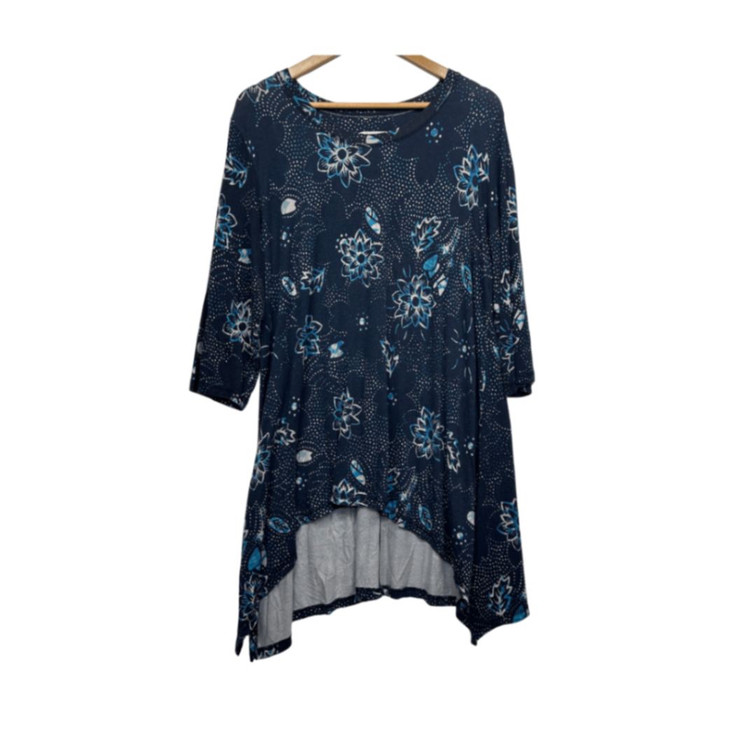 Virtuelle Tunic Top Long Sleeve Size 16 Small Plus Blue Hi Low Hem Viscose