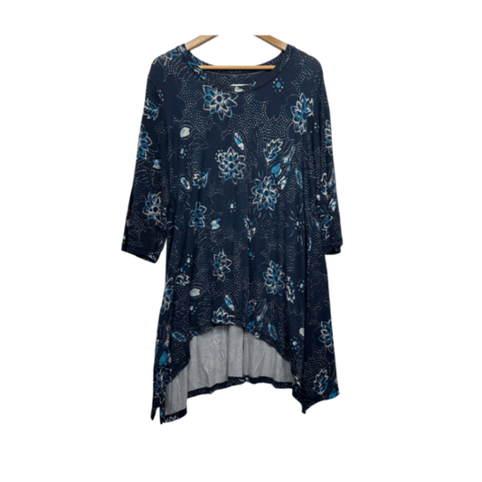 Virtuelle Tunic Top Long Sleeve Size 16 Small Plus Blue Hi Low Hem Viscose