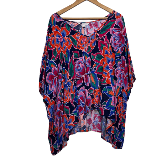 New Rockmans Short Sleeve Kaftan Top Size 18 Multicoloured Floral Boho