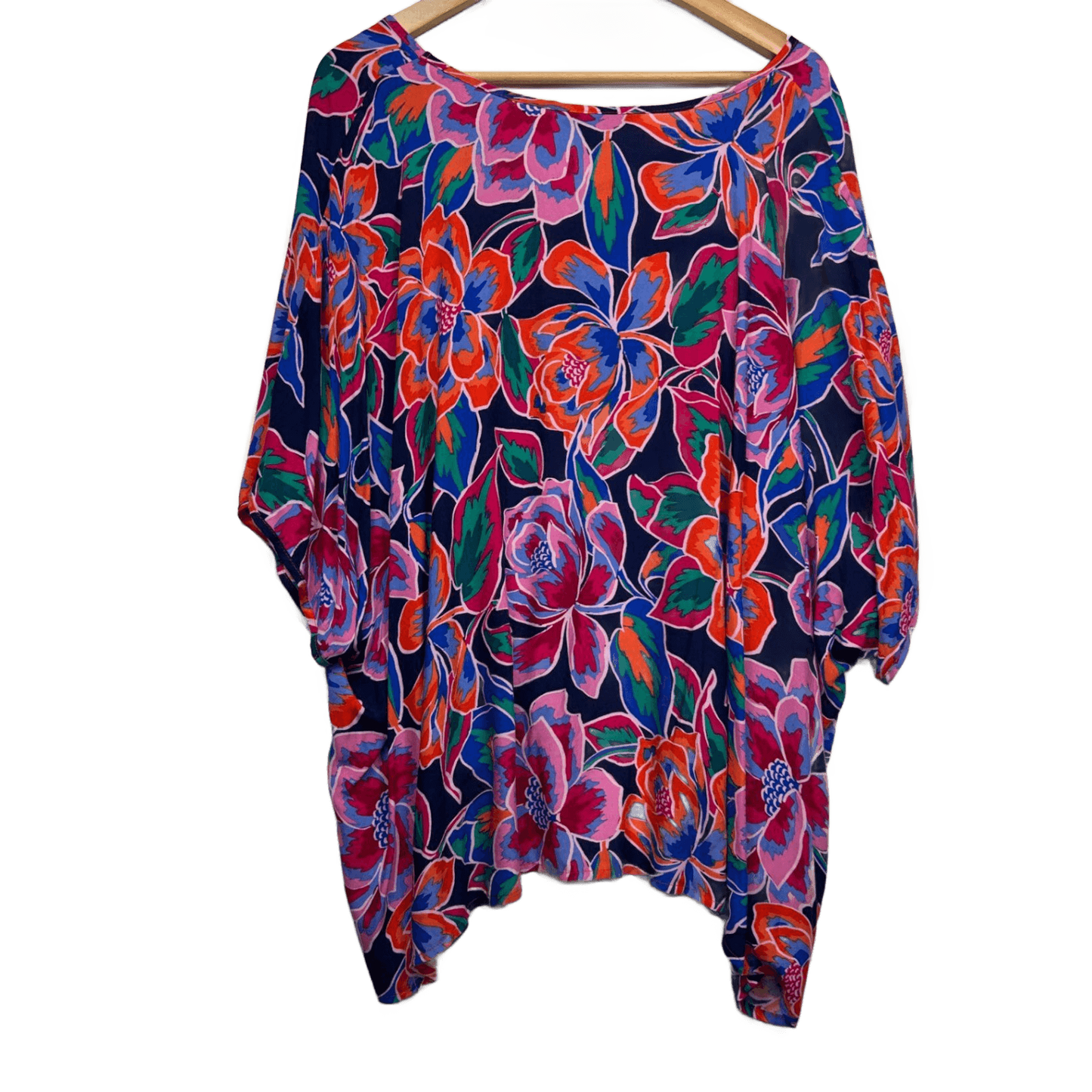 New Rockmans Short Sleeve Kaftan Top Size 18 Multicoloured Floral Boho