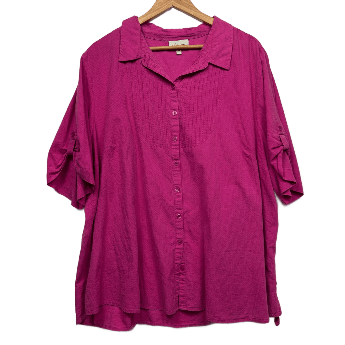 Autograph Pink Cotton Short Sleeve Button Up Top Blouse Size 24