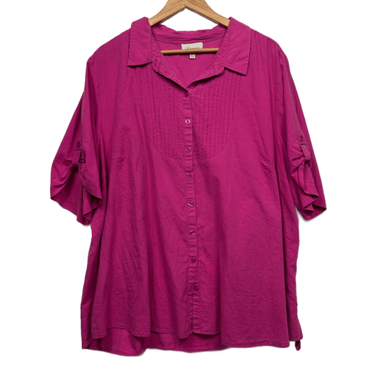 Autograph Pink Cotton Short Sleeve Button Up Top Blouse Size 24